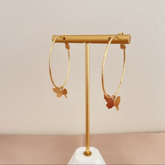 14K Gold plated Butterfly large earring hoops - Picture 4 of 7